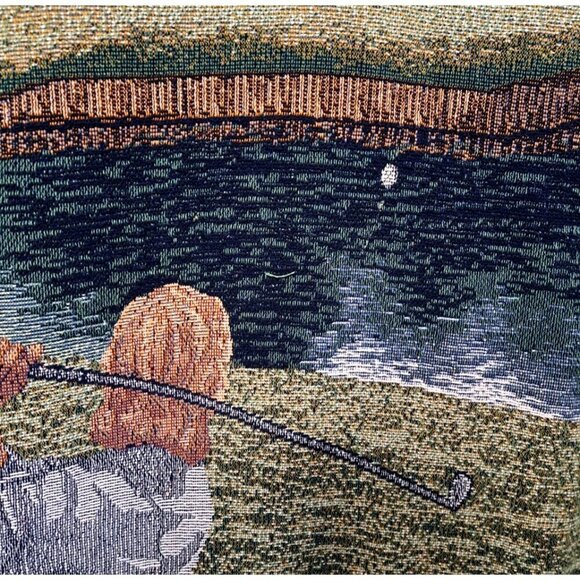 Vintage Ladies Golf Themed Plaid Border Fringed Throw Blanket FLAW - Picture 7 of 11